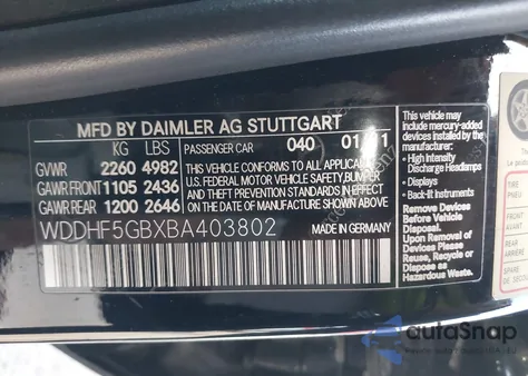 2011 Mercedes-Benz E 350 z USA, uszkodzony, nr VIN WDDHF5GBXBA403802